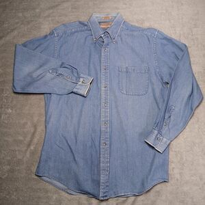 Vtg Preswick & Moore Chambray Shirt 16 34/35 Heritage Americana Workwear Blue 16